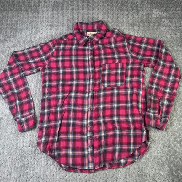 Hollister Tops - Hollister Womens Pink Plaid Flannel Button Down Shirt Long Sleeve Medium 3W2749